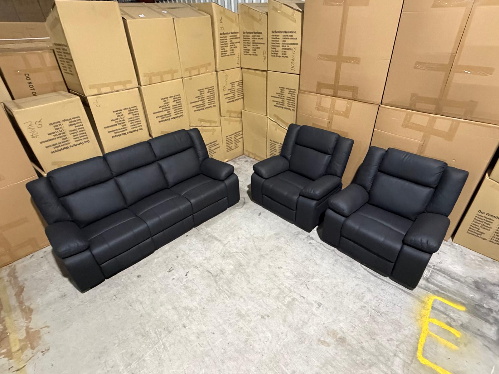 Kenso 3+1+1 Dual Recliners In Rhino Suede Black
