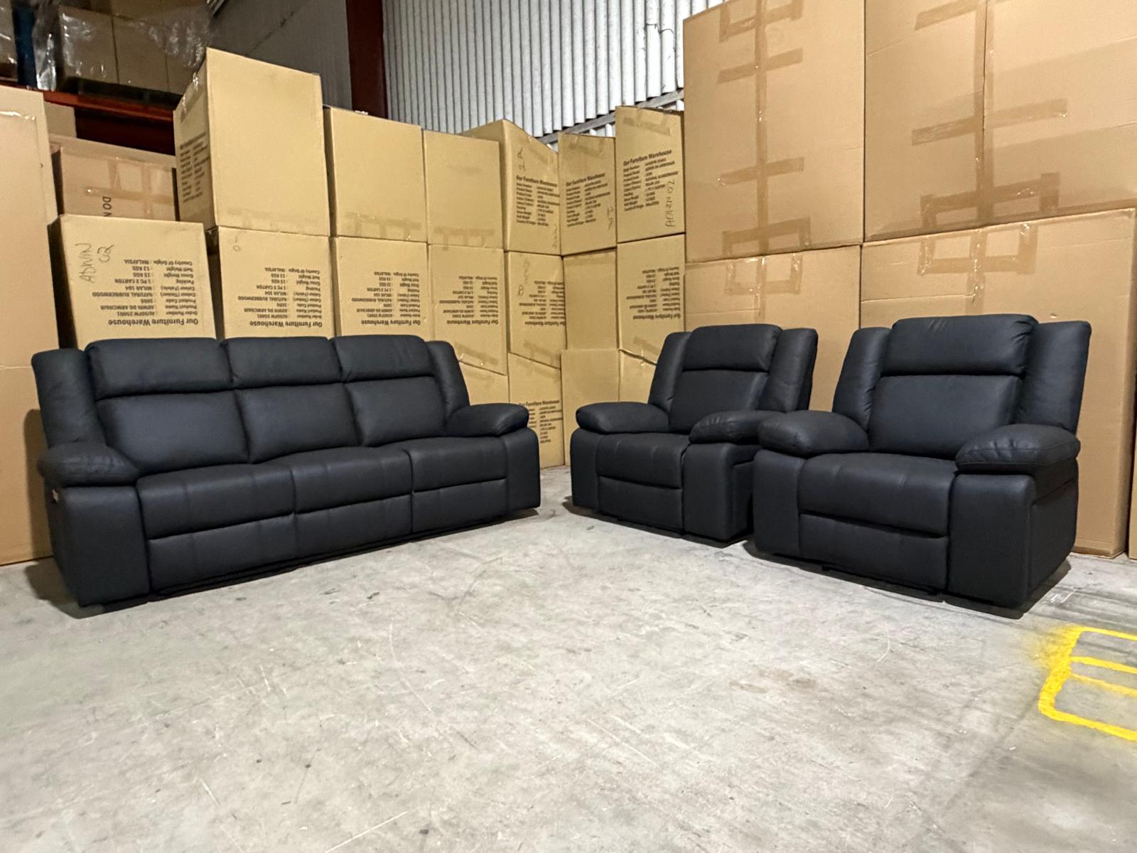 Kenso 3+1+1 Dual Recliners In Rhino Suede Black