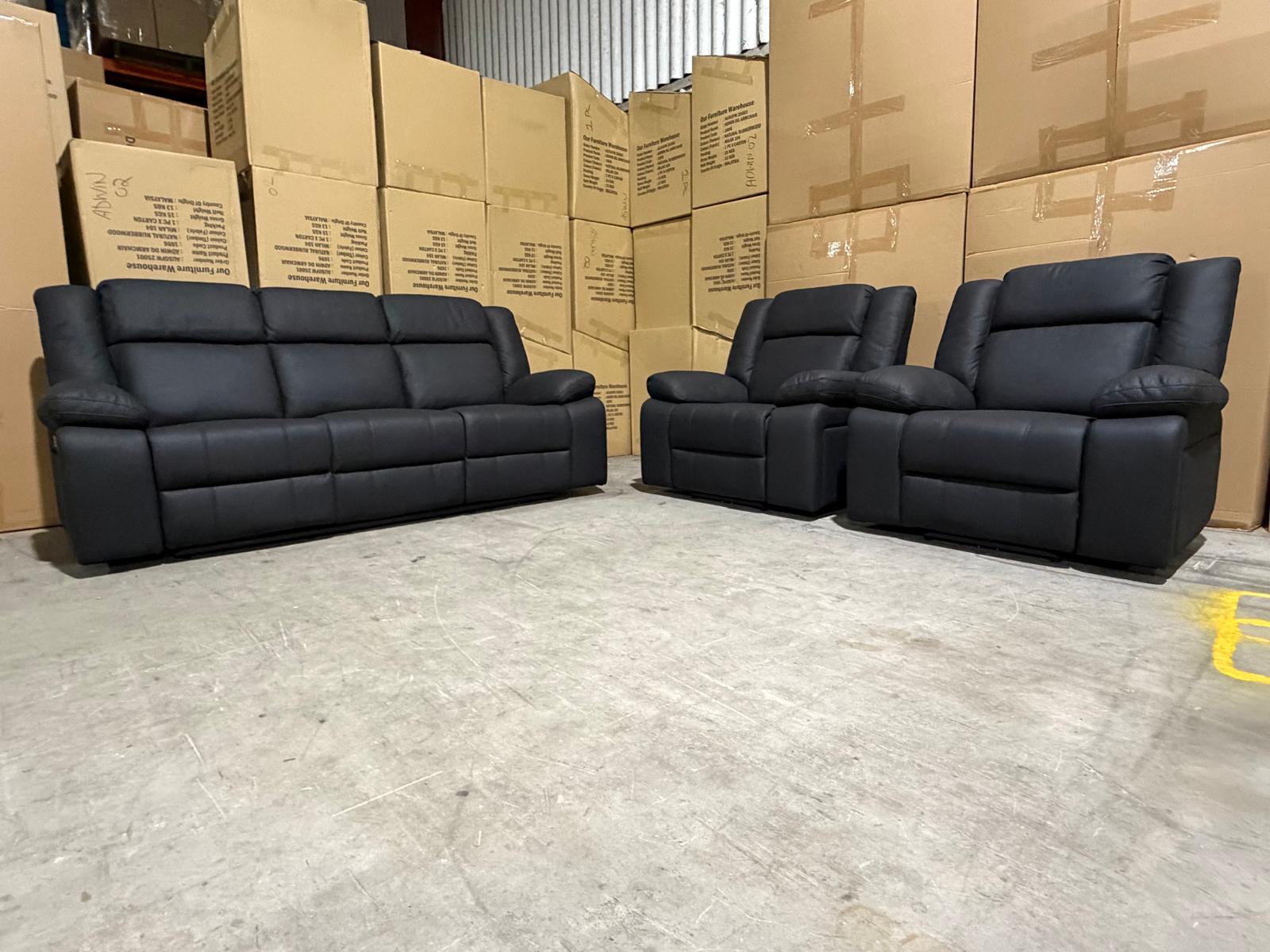 Kenso 3+1+1 Dual Recliners In Rhino Suede Black