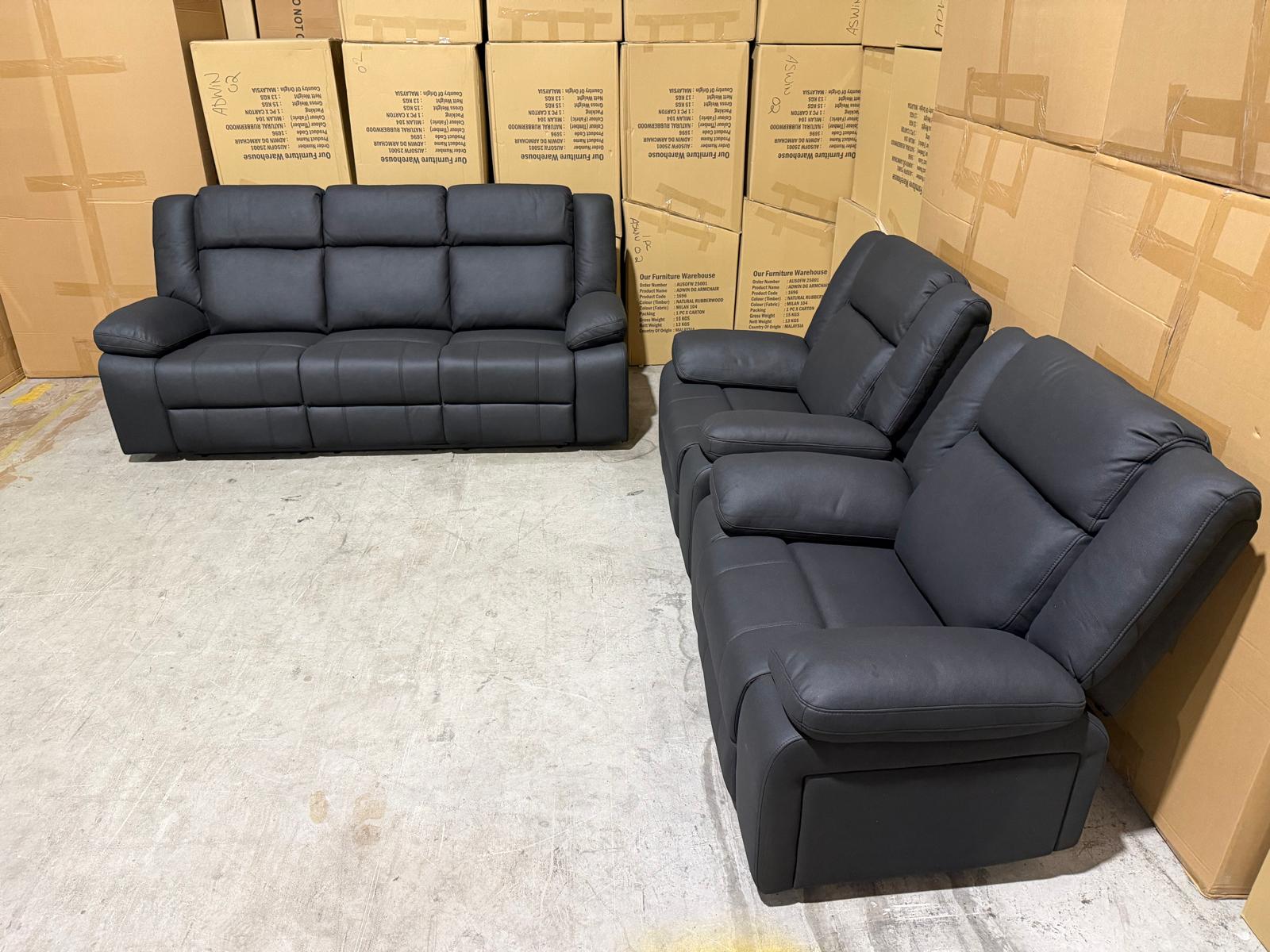 Kenso 3+1+1 Dual Recliners In Rhino Suede Black