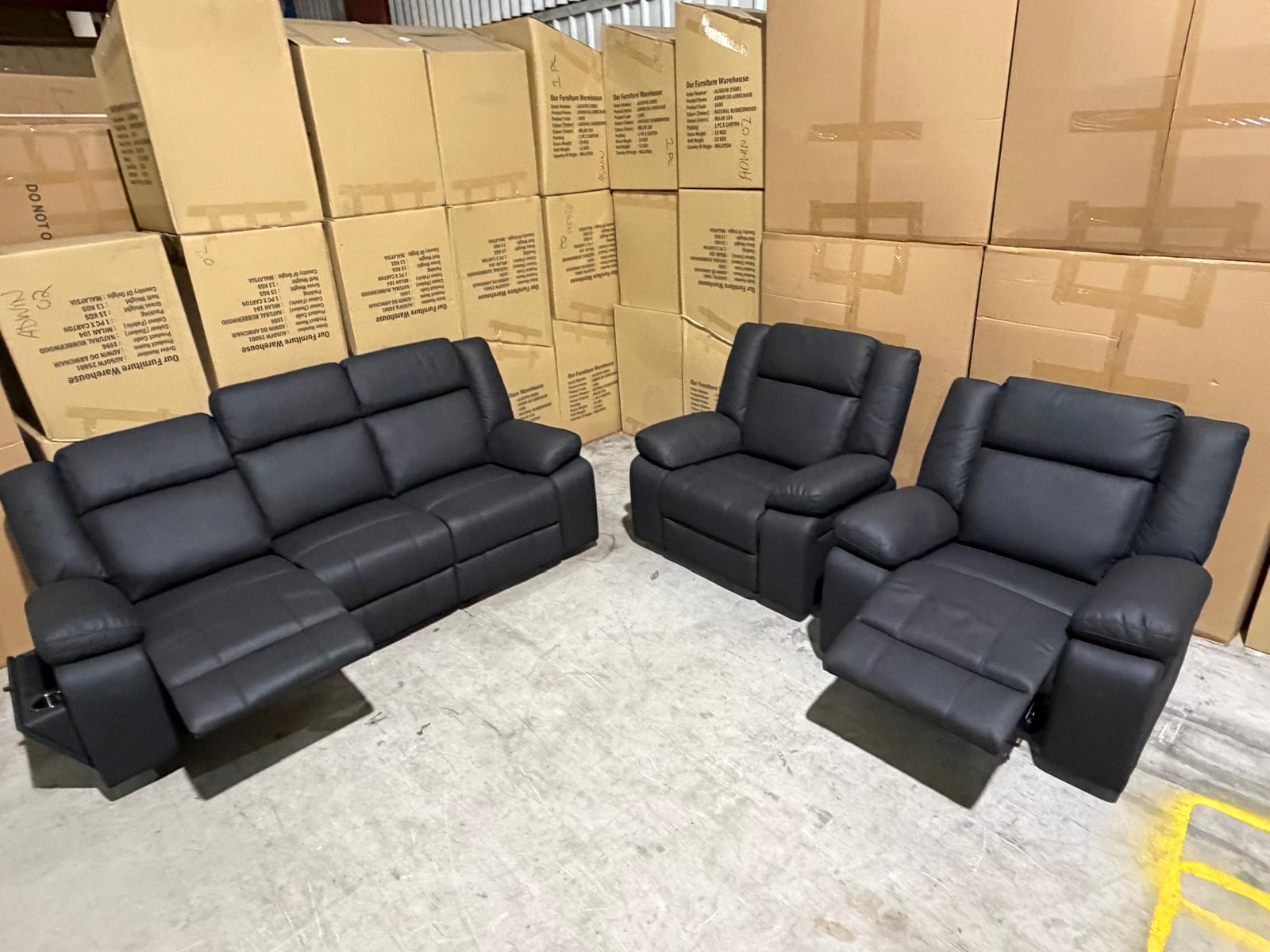 Kenso 3+1+1 Dual Recliners In Rhino Suede Black