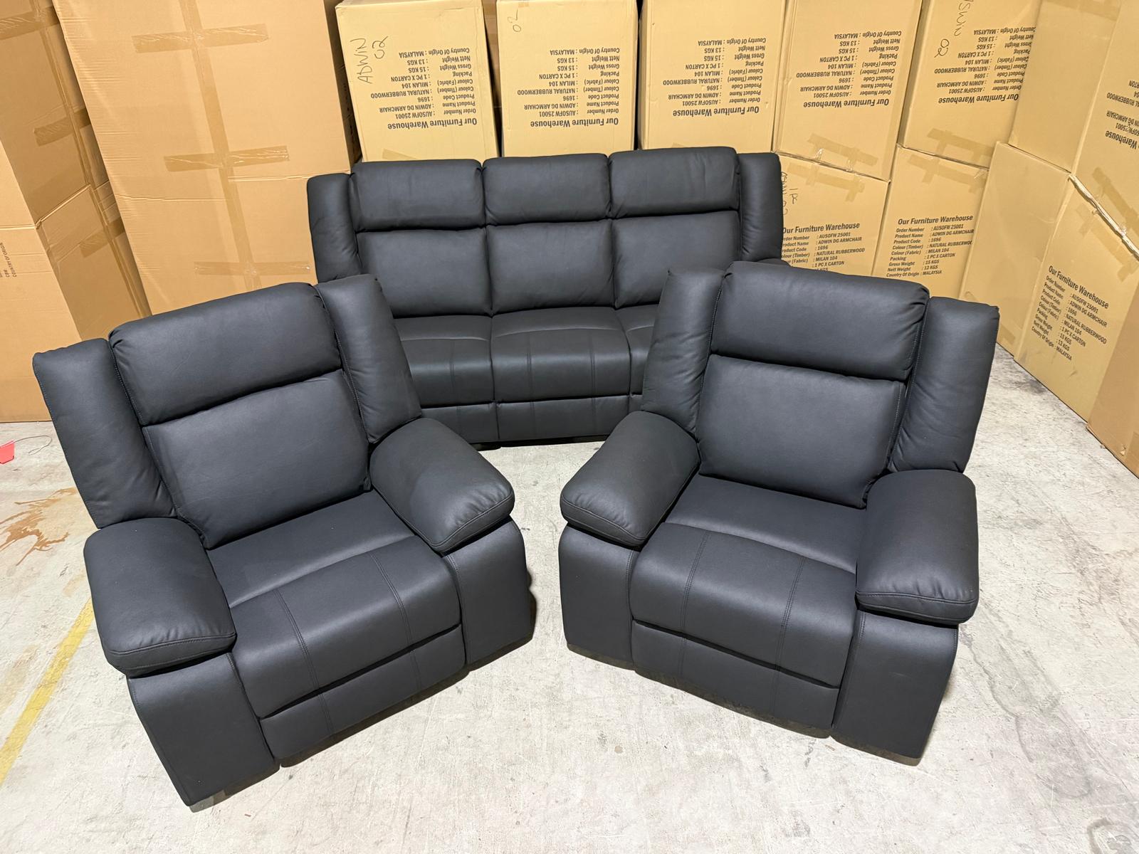 Kenso 3+1+1 Dual Recliners In Rhino Suede Black