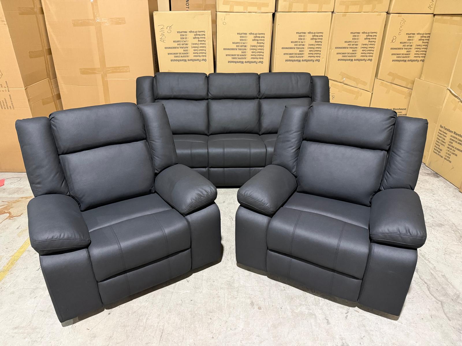 Kenso 3+1+1 Dual Recliners In Rhino Suede Black