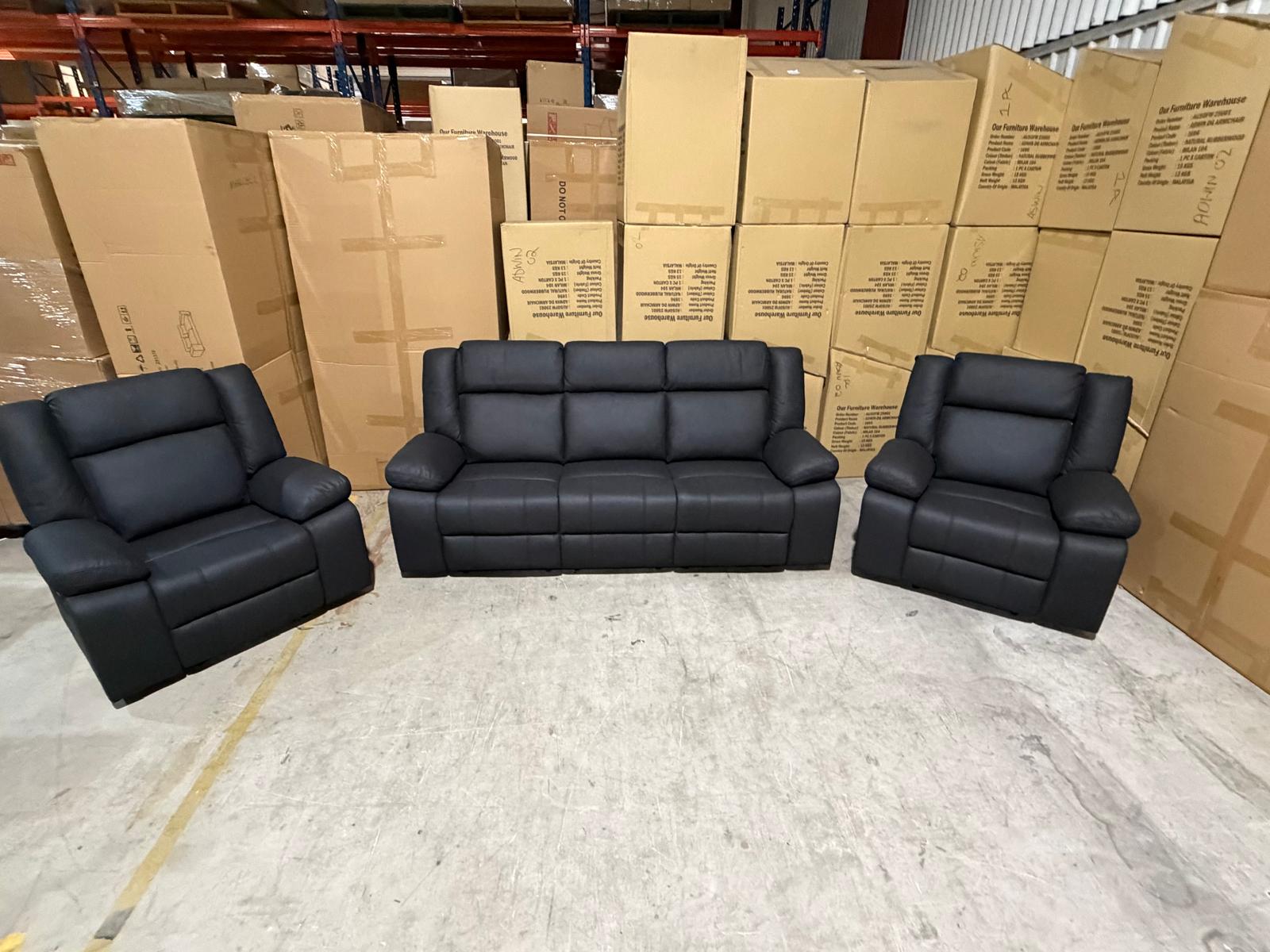 Kenso 3+1+1 Dual Recliners In Rhino Suede Black