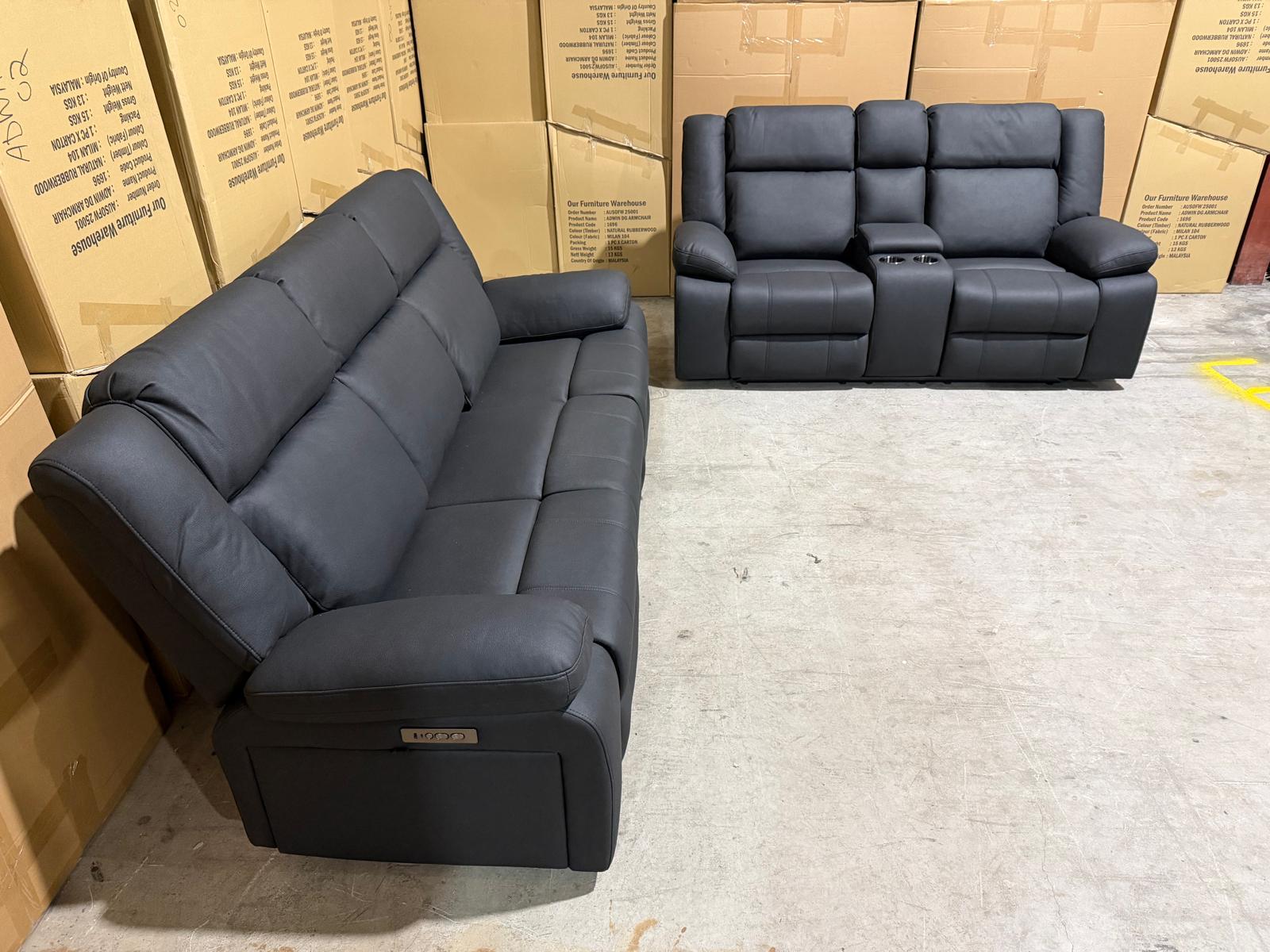 Kenso 3+2 Dual Recliners In Rhino Suede Black