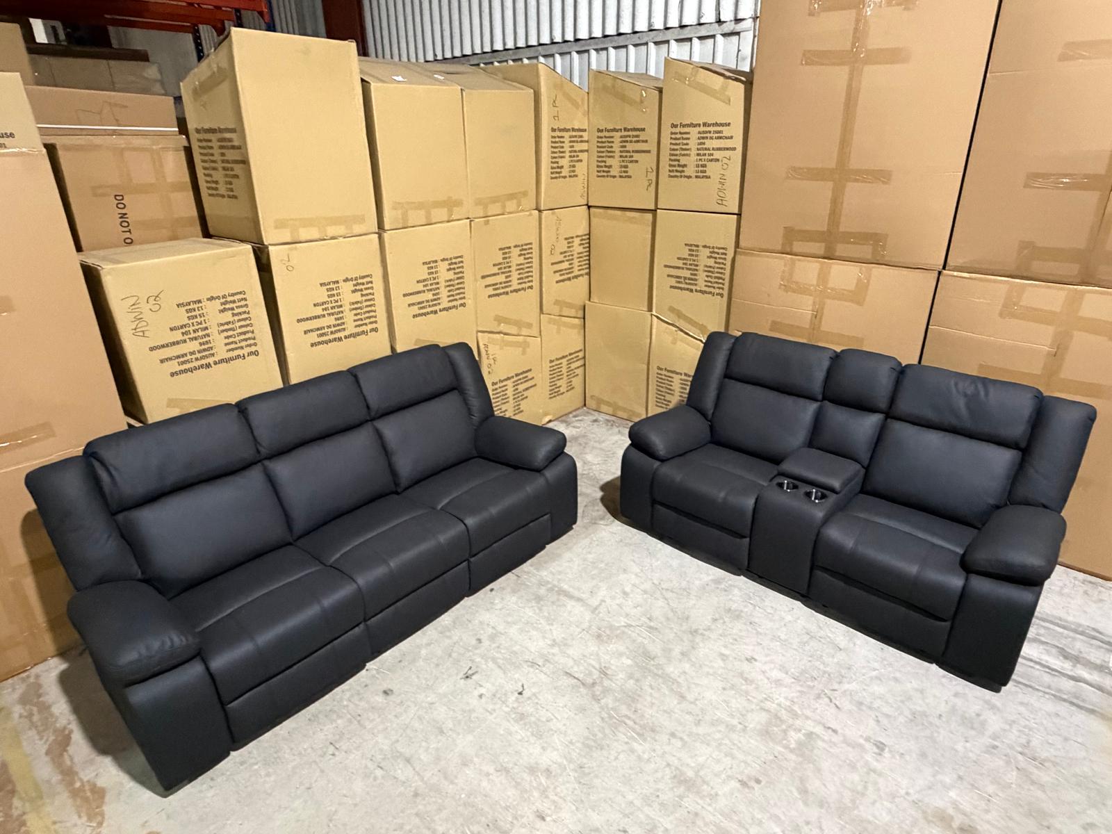 Kenso 3+2 Dual Recliners In Rhino Suede Black
