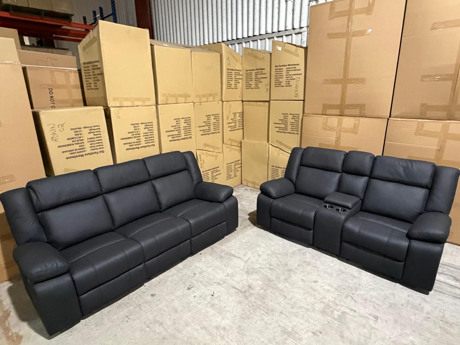 Kenso 3+2 Dual Recliners In Rhino Suede Black
