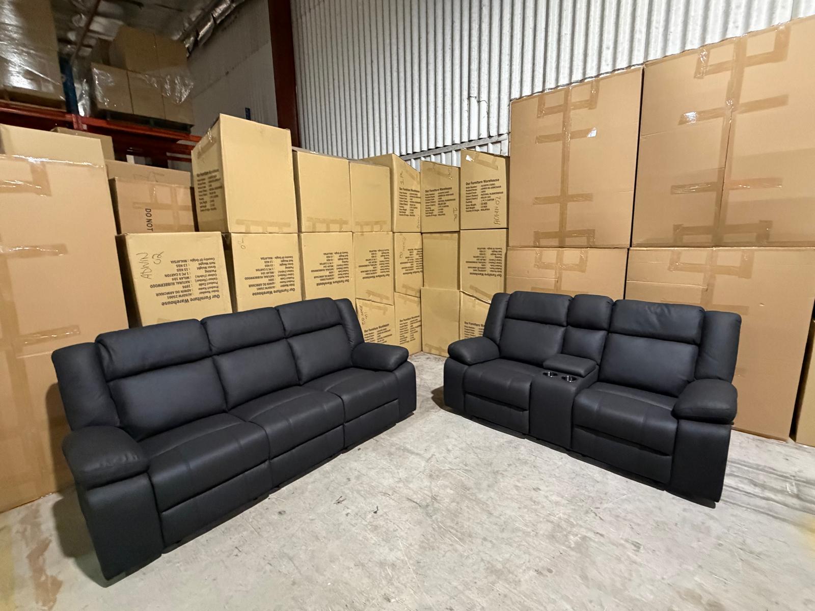 Kenso 3+2 Dual Recliners In Rhino Suede Black
