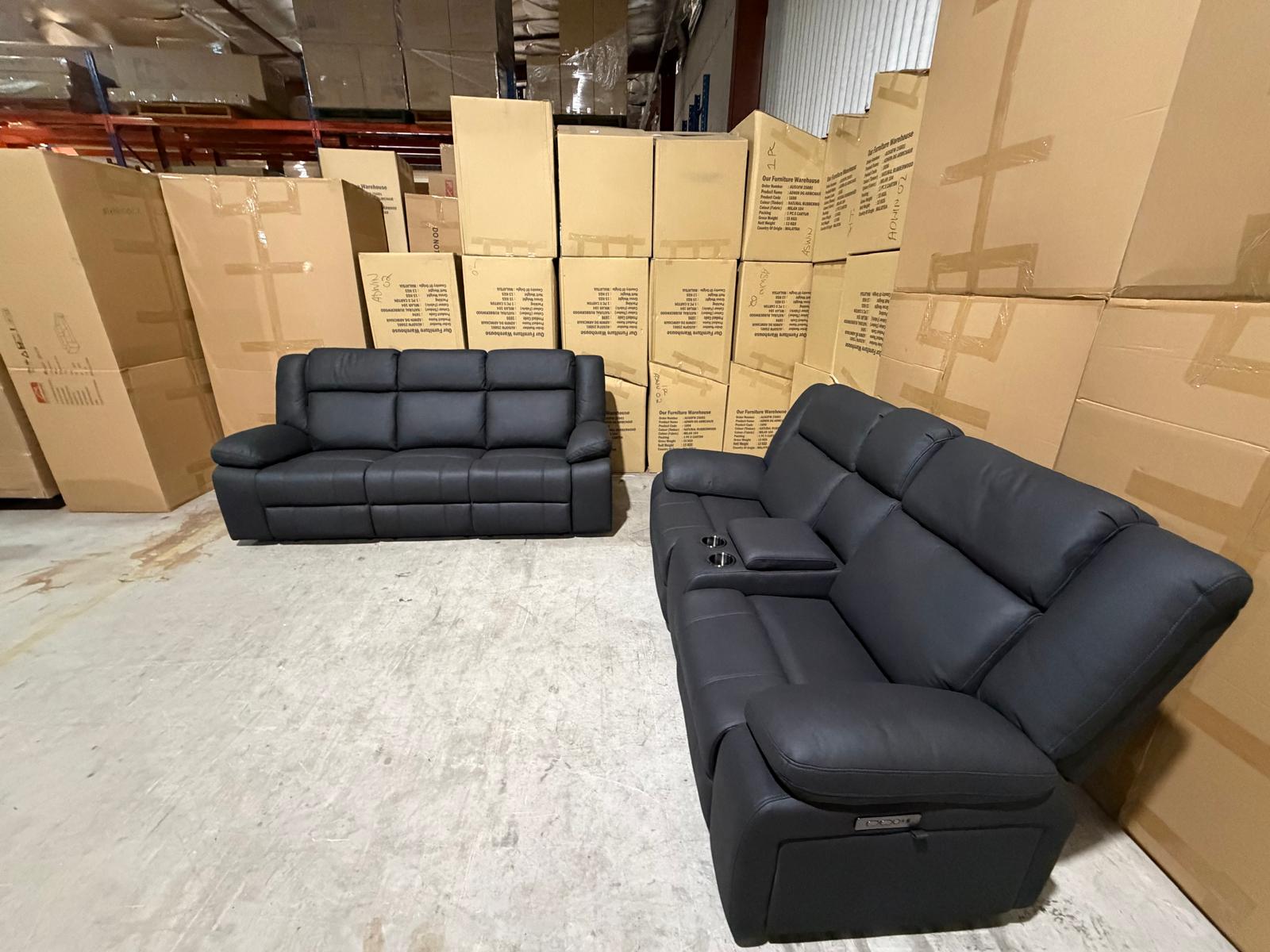 Kenso 3+2 Dual Recliners In Rhino Suede Black