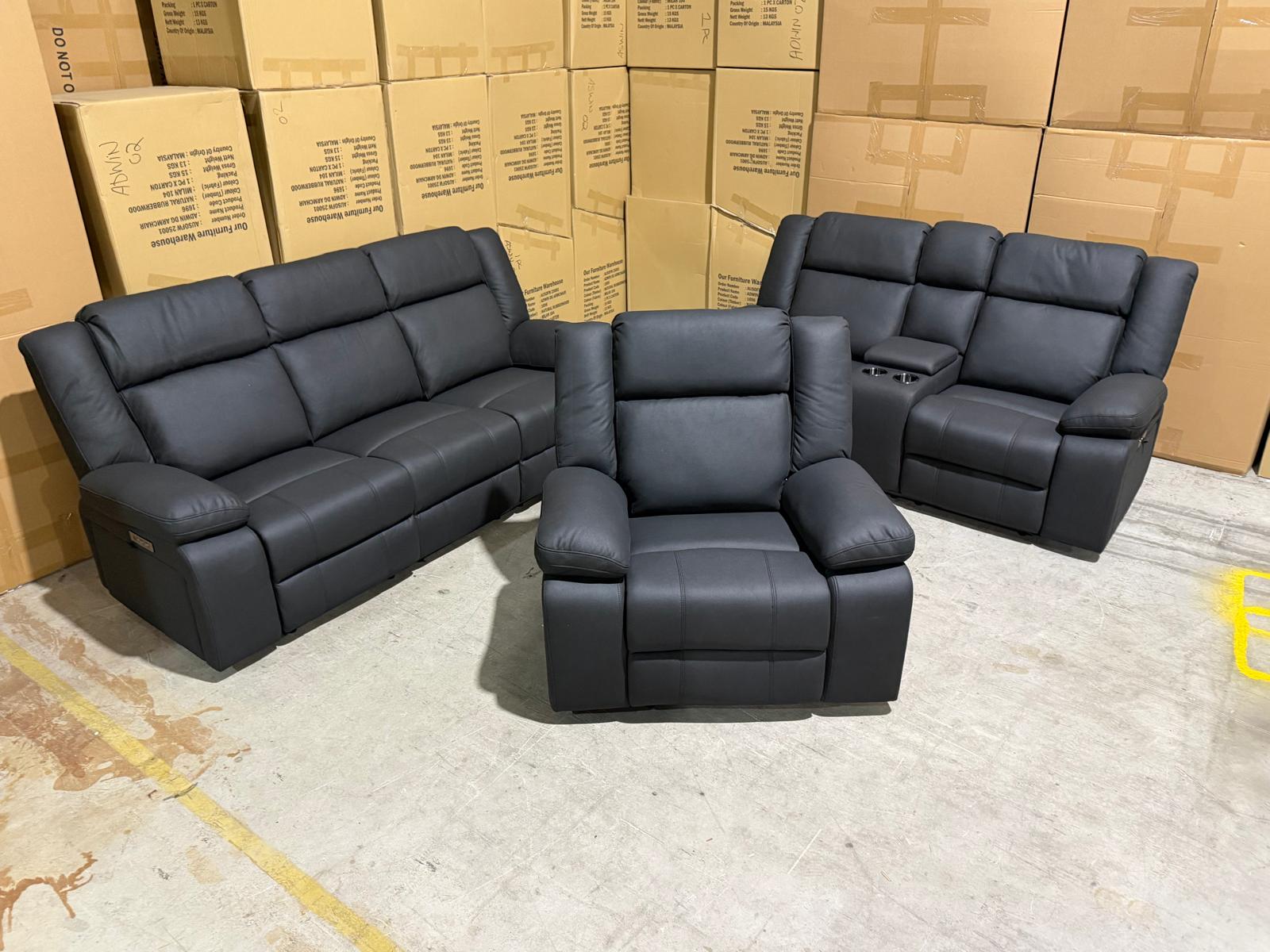 Kenso 3+2+1 Dual Recliners In Rhino Suede Black