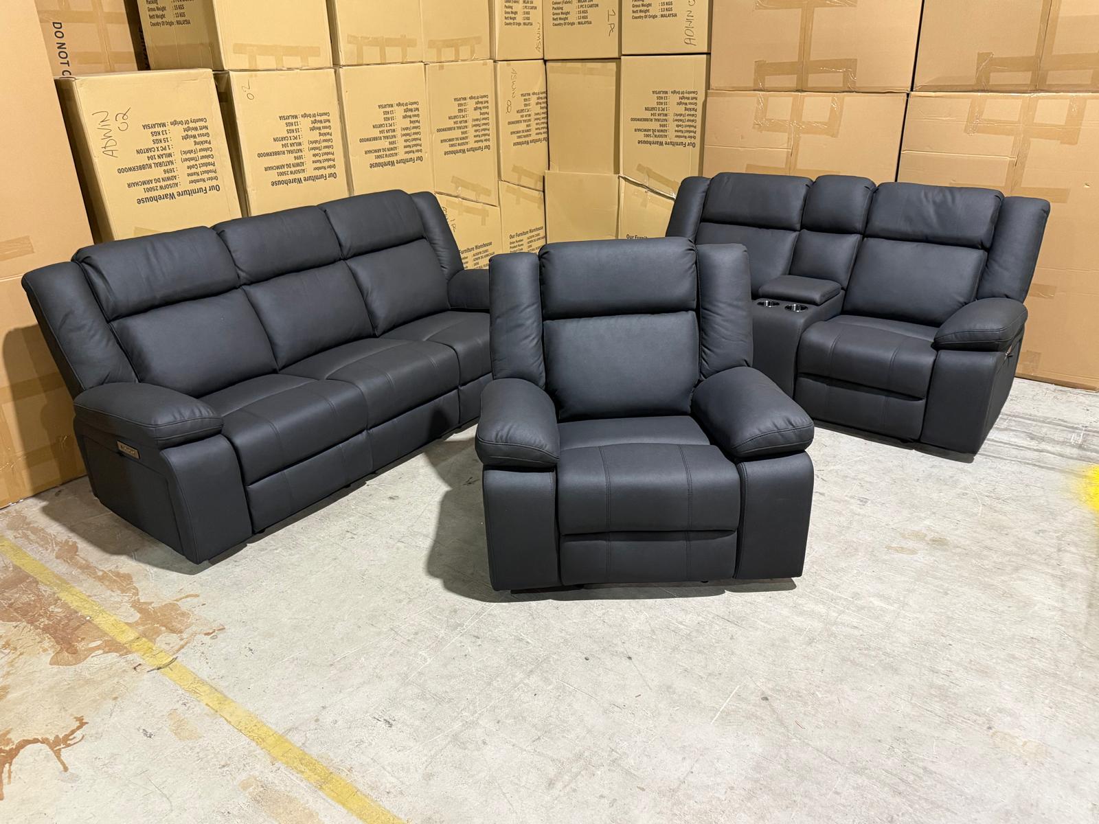 Kenso 3+2+1 Dual Recliners In Rhino Suede Black