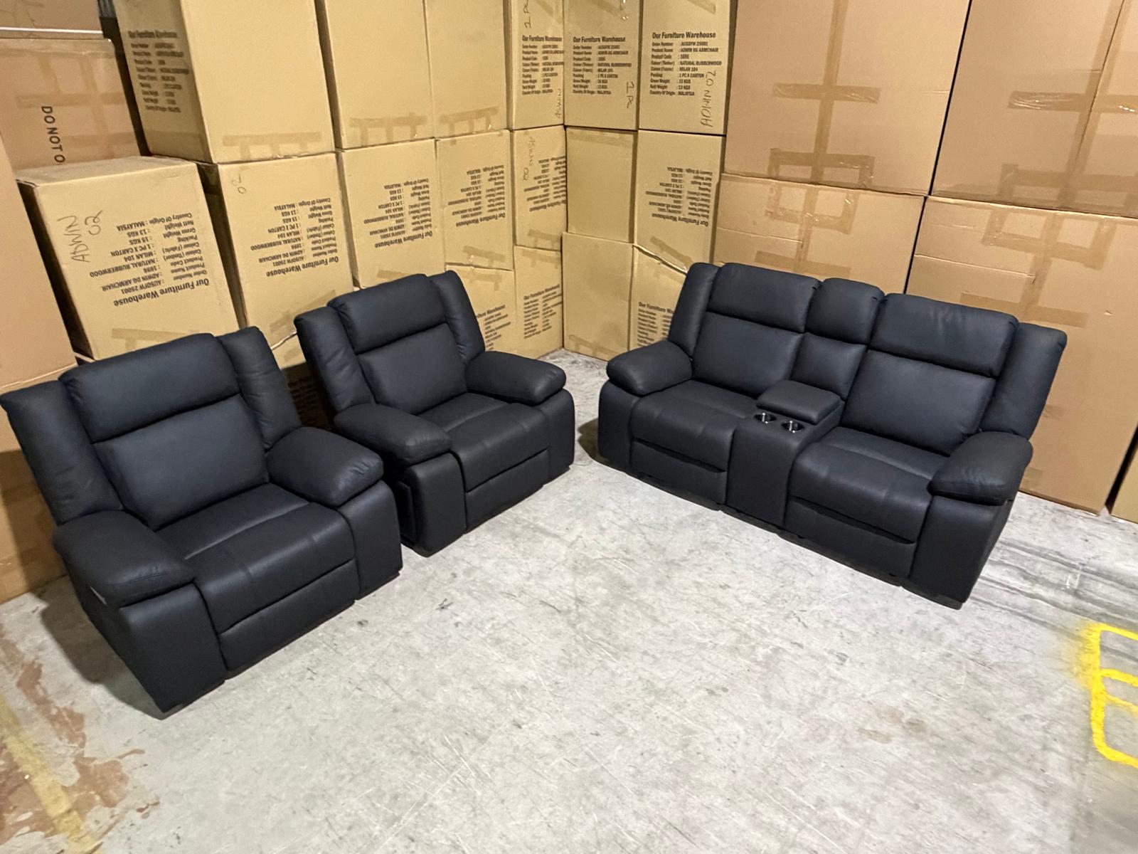 Kenso 2+1+1 Dual Recliners In Rhino Suede Black