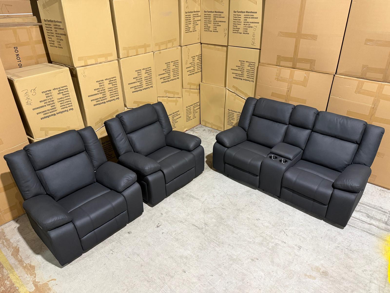 Kenso 3+2 Dual Recliners In Rhino Suede Black