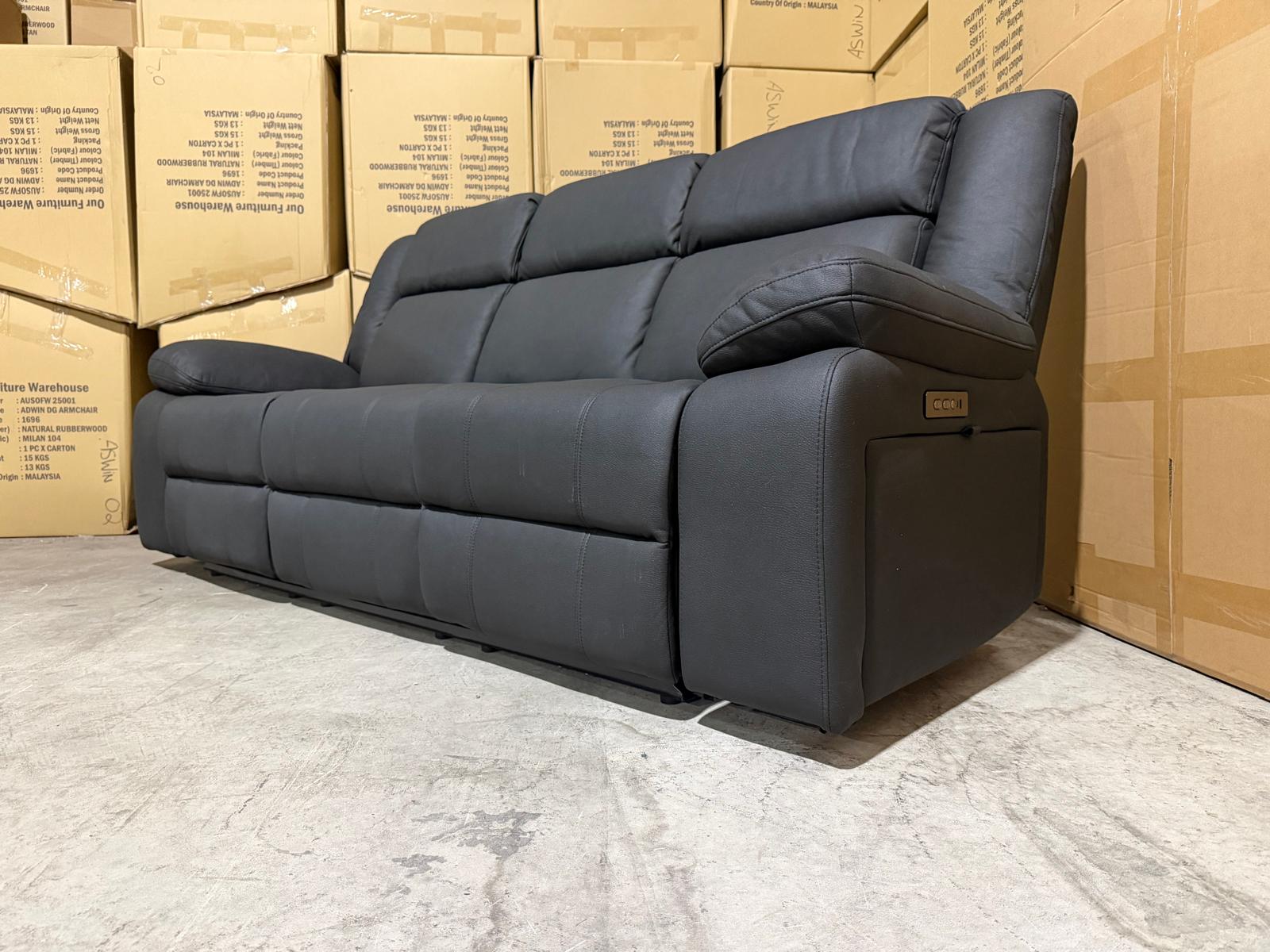 Kenso 3+2+1 Dual Recliners In Rhino Suede Black