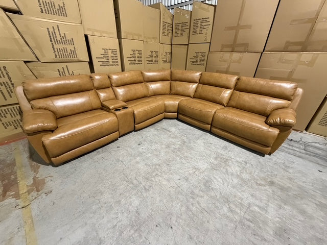Modena Modular Lounge with 3x Electric recliners Tan leather match