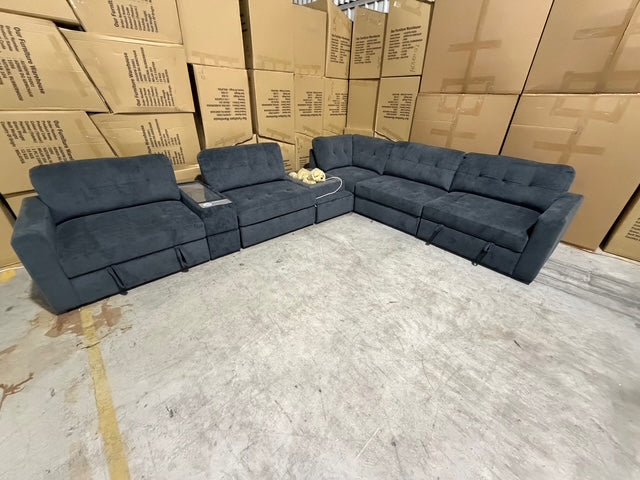 Woofer 6pce Modular lounge with dog/cat seat in Grey
