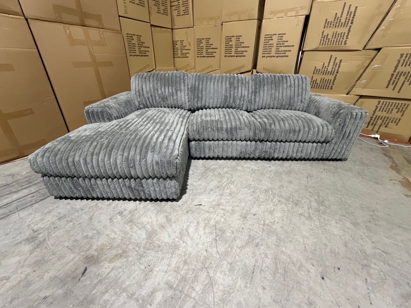 Willow LHF chaise Lounge in grey super cord