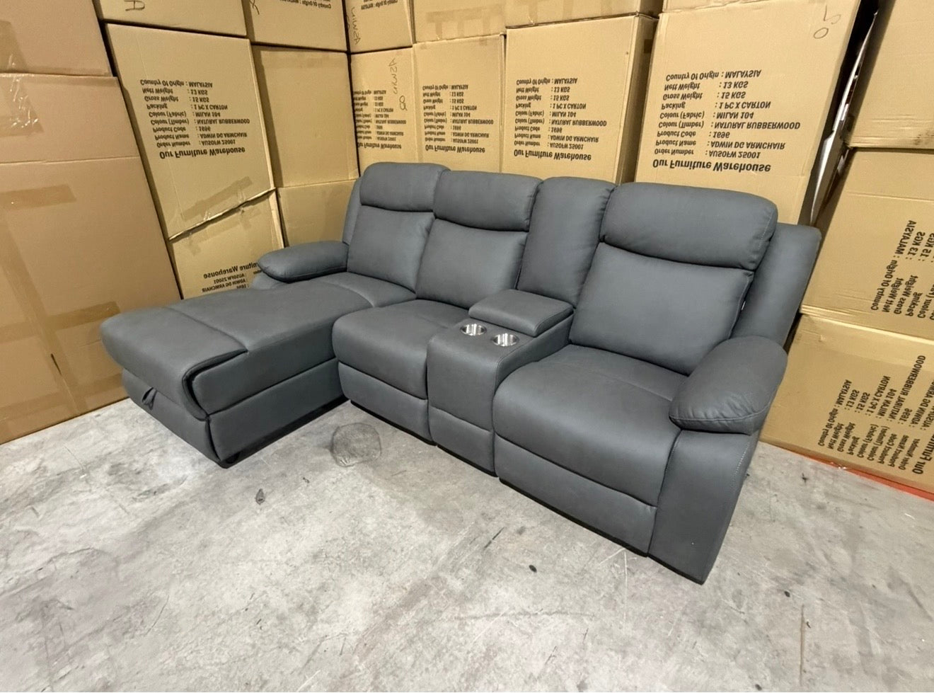 Lola LHF Chaise Lounge With Recliner In Soft Rhino Suede Dark Grey