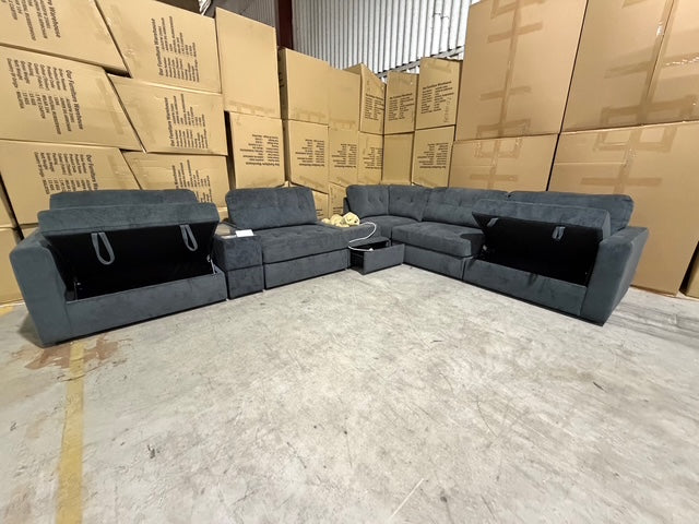 Woofer 6pce Modular lounge with dog/cat seat in Grey