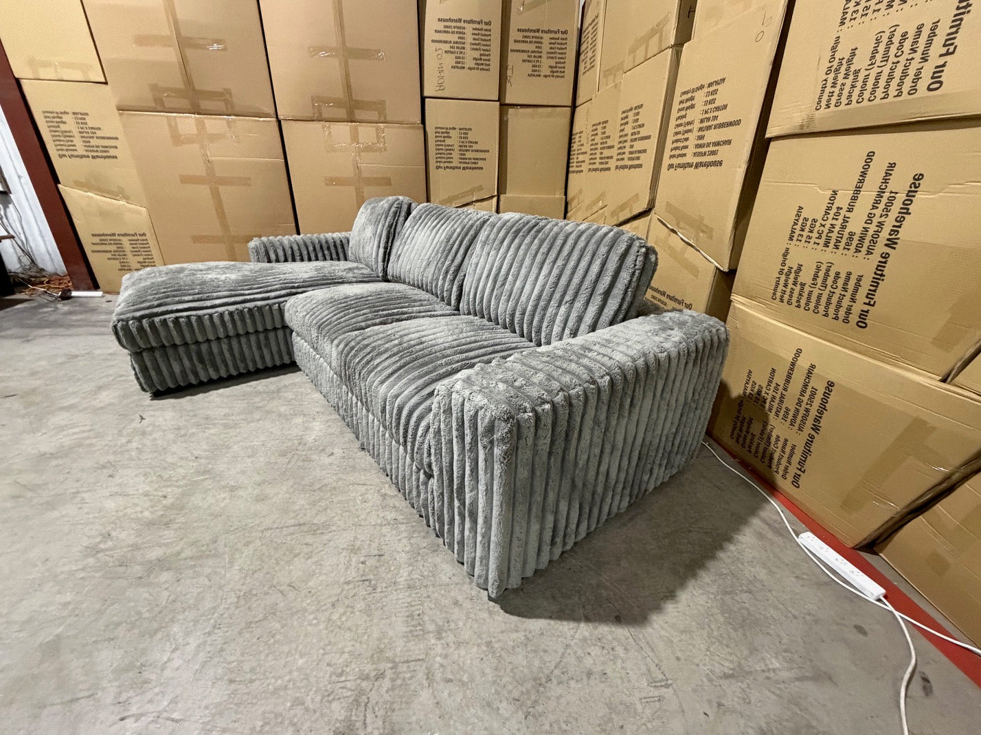 Willow LHF chaise Lounge in grey super cord