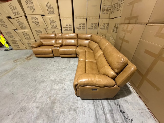 Modena Modular Lounge with 3x Electric recliners Tan leather match