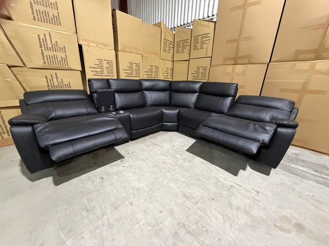 Nikki 6 PCE modular lounge with 2x inbuilt electric recliners in Black