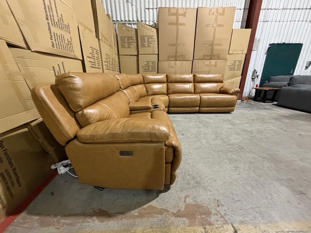 Modena Modular Lounge with 3x Electric recliners Tan leather match