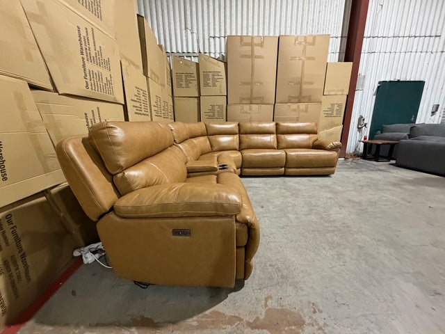 Modena Modular Lounge with 3x Electric recliners Tan leather match