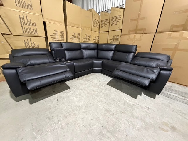 Nikki 6 PCE modular lounge with 2x inbuilt electric recliners in Black