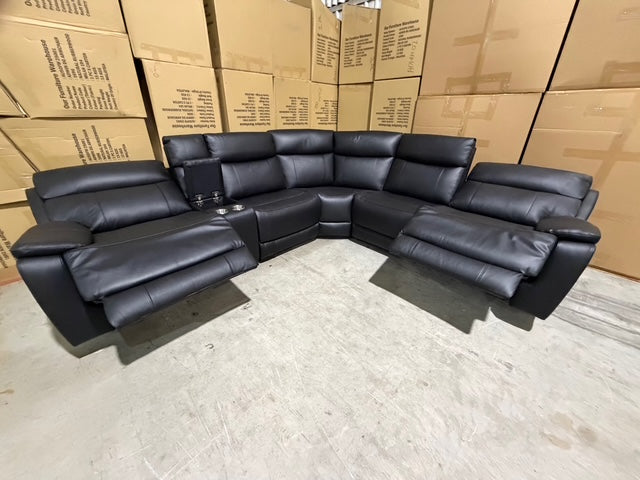Nikki 6 PCE modular lounge with 2x inbuilt electric recliners in Black