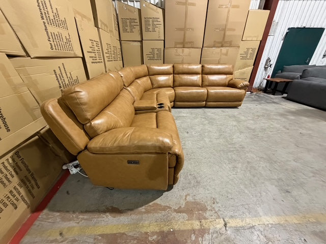 Modena Modular Lounge with 3x Electric recliners Tan leather match