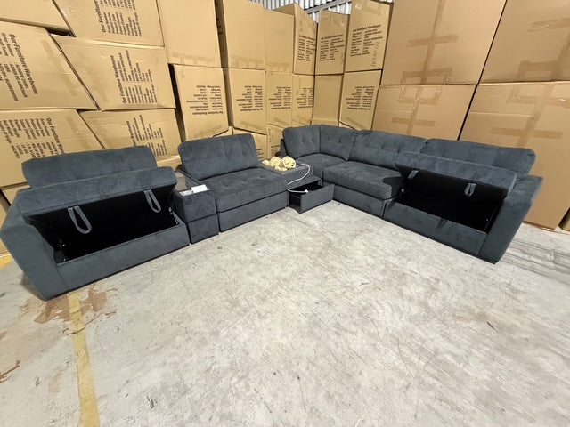 Woofer 6pce Modular lounge with dog/cat seat in Grey