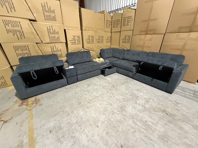 Woofer 6pce Modular lounge with dog/cat seat in Grey