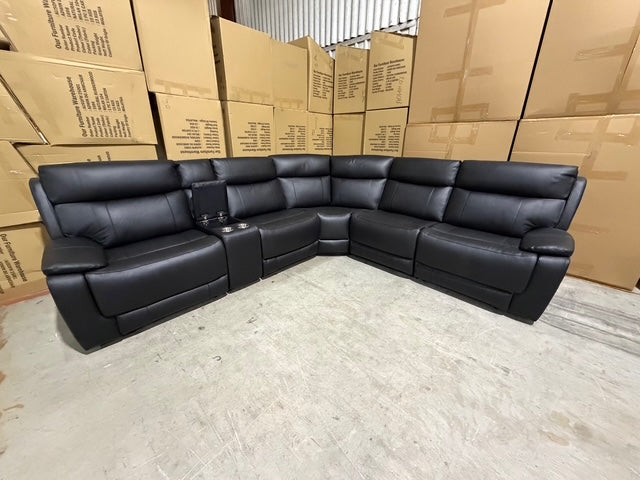 Nikki 6 PCE modular lounge with 2x inbuilt electric recliners in Black
