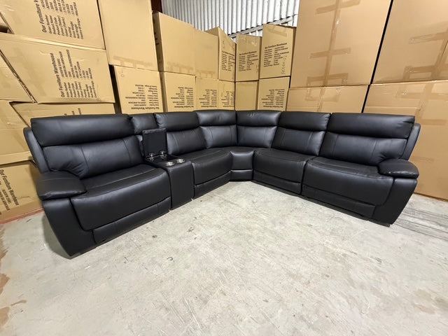 Nikki 6 PCE modular lounge with 2x inbuilt electric recliners in Black