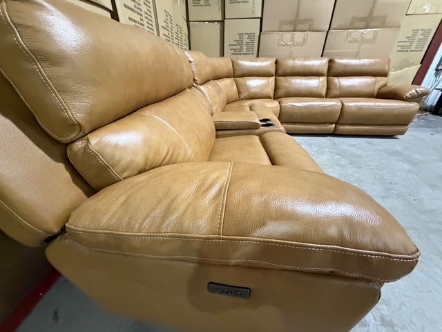 Modena Modular Lounge with 3x Electric recliners Tan leather match