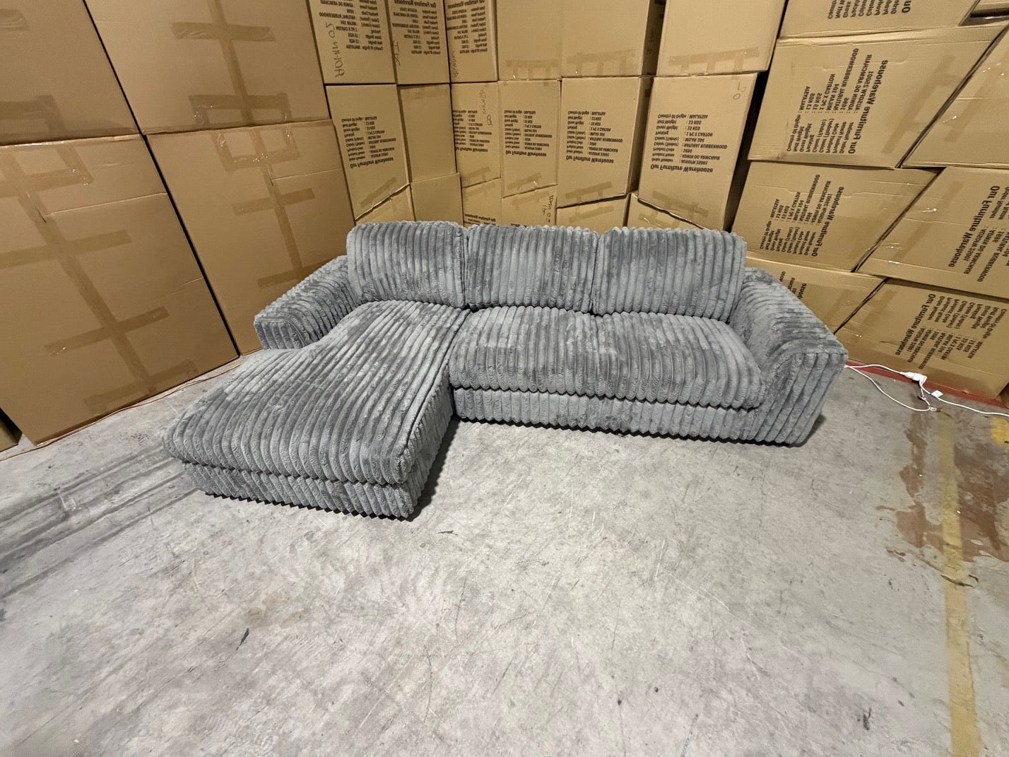 Willow LHF chaise Lounge in grey super cord