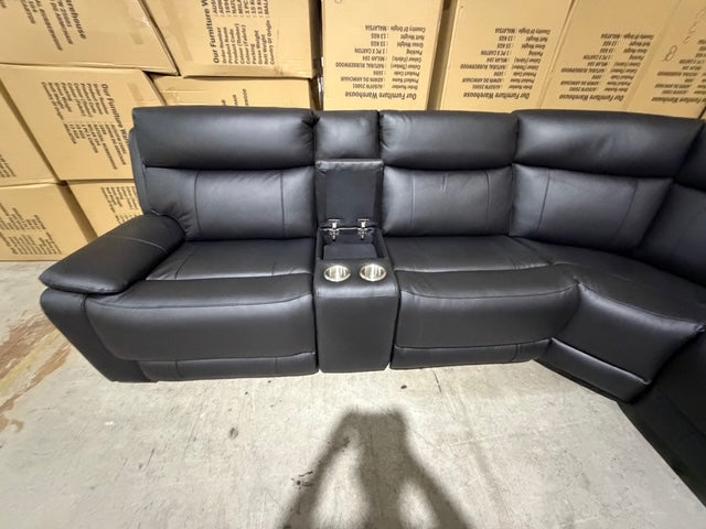 Nikki 6 PCE modular lounge with 2x inbuilt electric recliners in Black