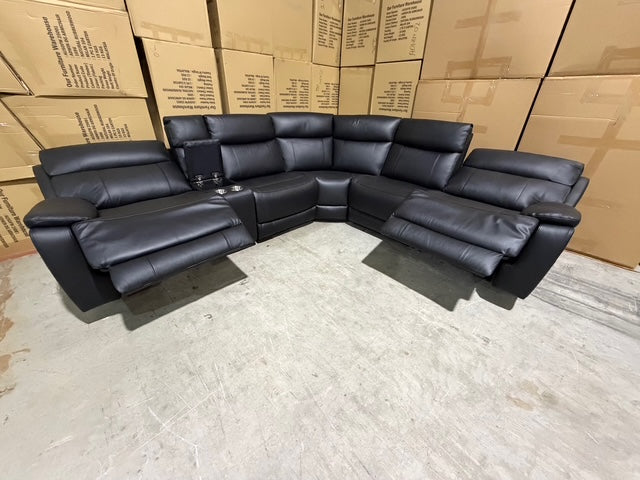 Nikki 6 PCE modular lounge with 2x inbuilt electric recliners in Black