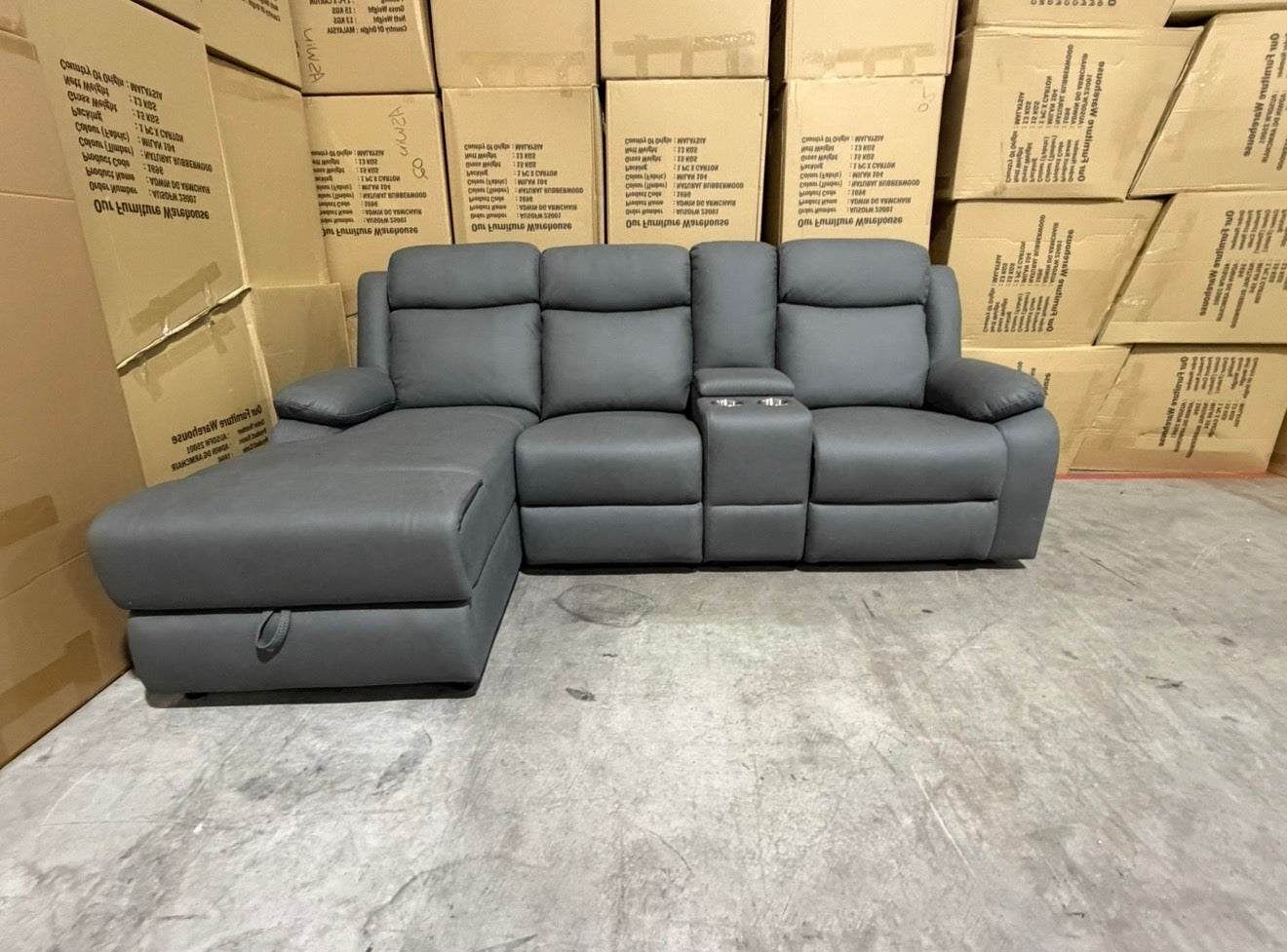 Lola LHF Chaise Lounge With Recliner In Soft Rhino Suede Dark Grey