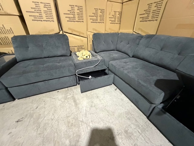 Woofer 6pce Modular lounge with dog/cat seat in Grey