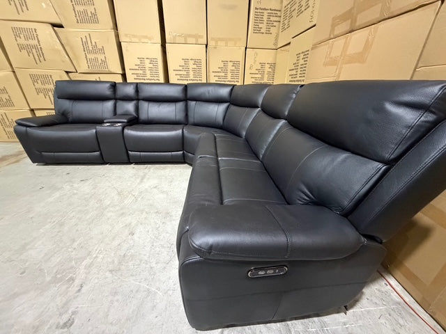 Nikki 6 PCE modular lounge with 2x inbuilt electric recliners in Black