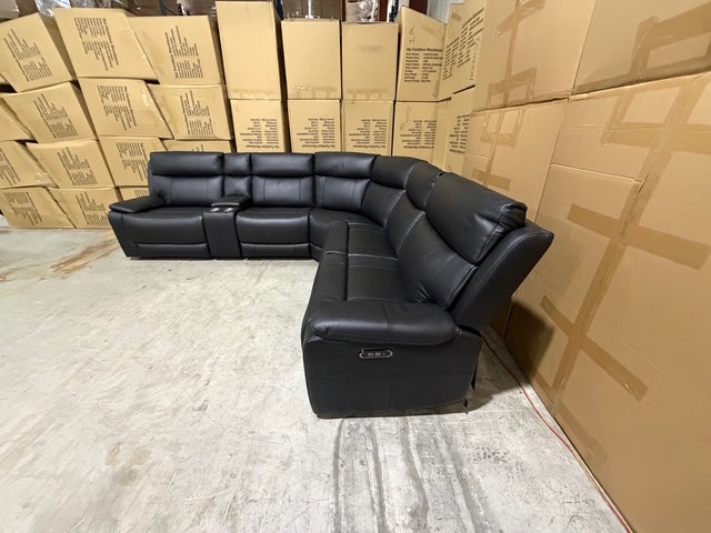 Nikki 6 PCE modular lounge with 2x inbuilt electric recliners in Black