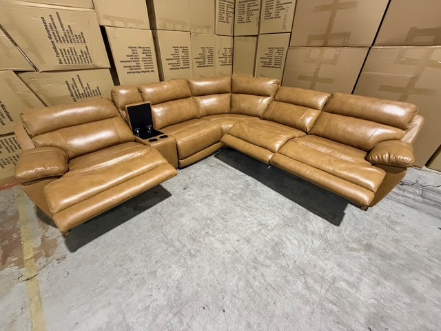 Modena Modular Lounge with 3x Electric recliners Tan leather match
