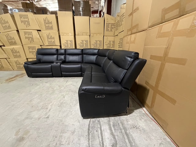 Nikki 6 PCE modular lounge with 2x inbuilt electric recliners in Black