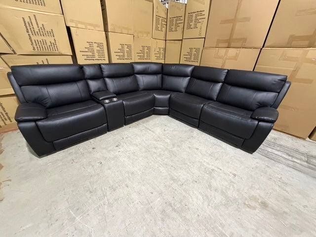 Nikki 6 PCE modular lounge with 2x inbuilt electric recliners in Black