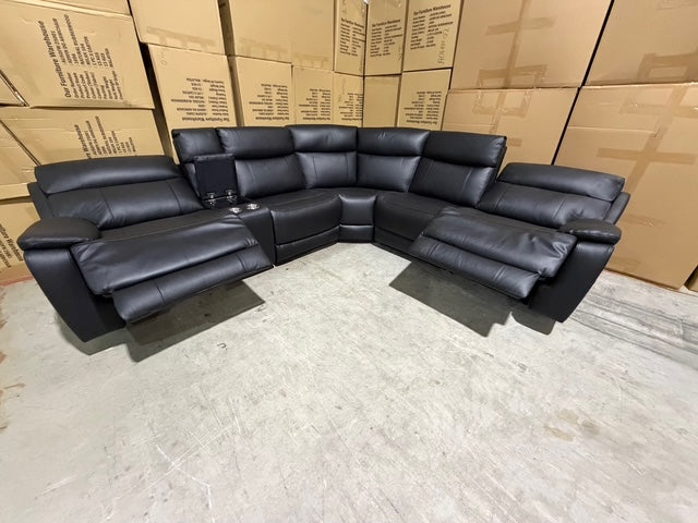 Nikki 6 PCE modular lounge with 2x inbuilt electric recliners in Black