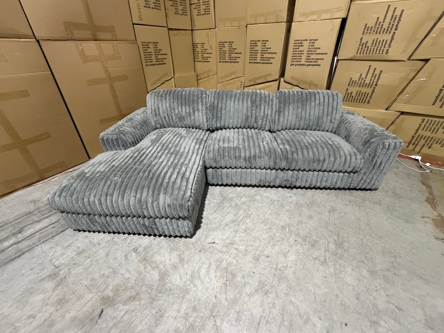 Willow LHF chaise Lounge in grey super cord