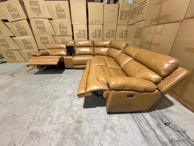 Modena Modular Lounge with 3x Electric recliners Tan leather match