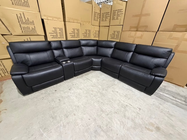 Nikki 6 PCE modular lounge with 2x inbuilt electric recliners in Black